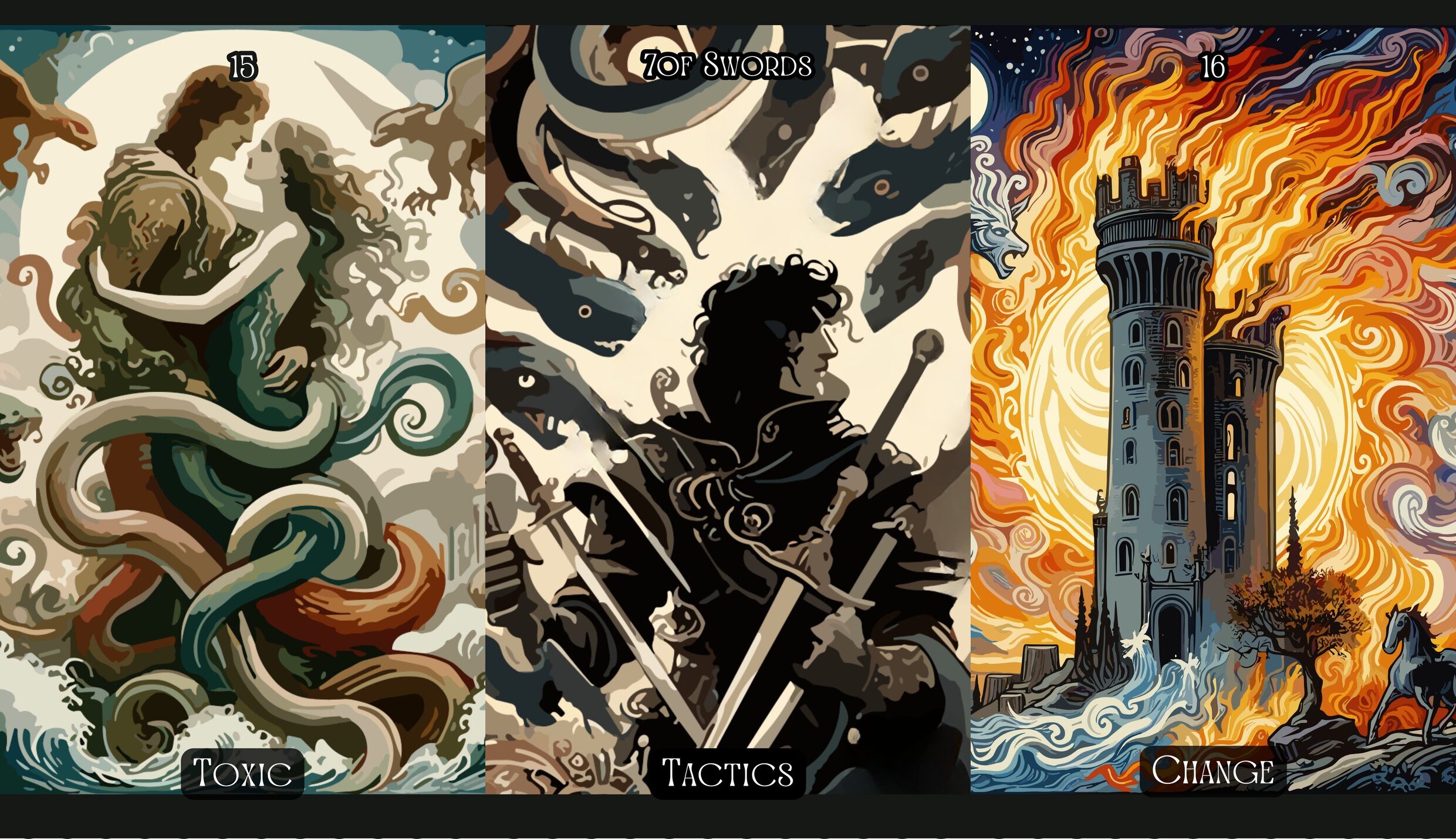 The Devil + Seven of Swords + The Tower
