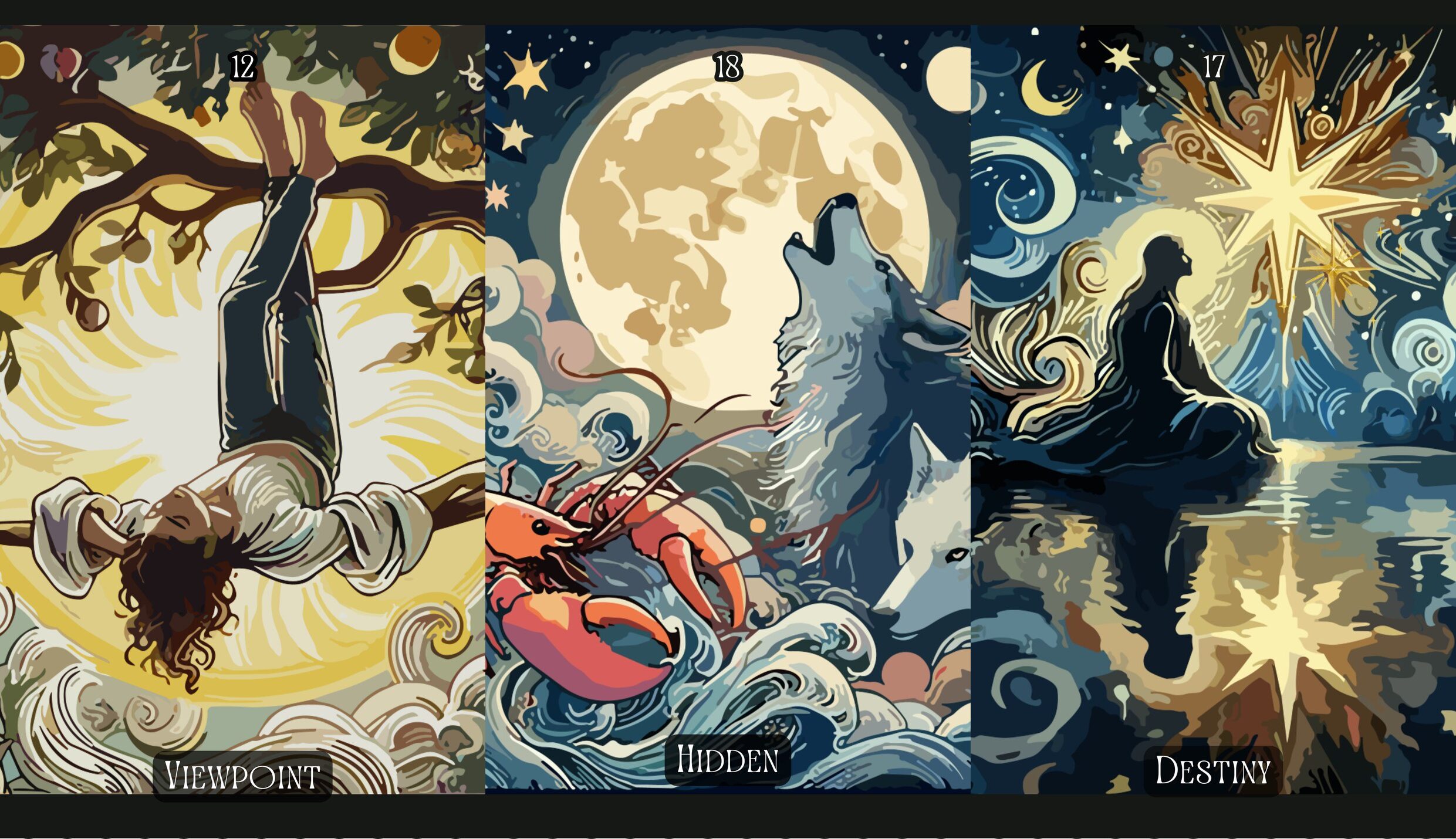 The Hanged Man + The Moon + The Star