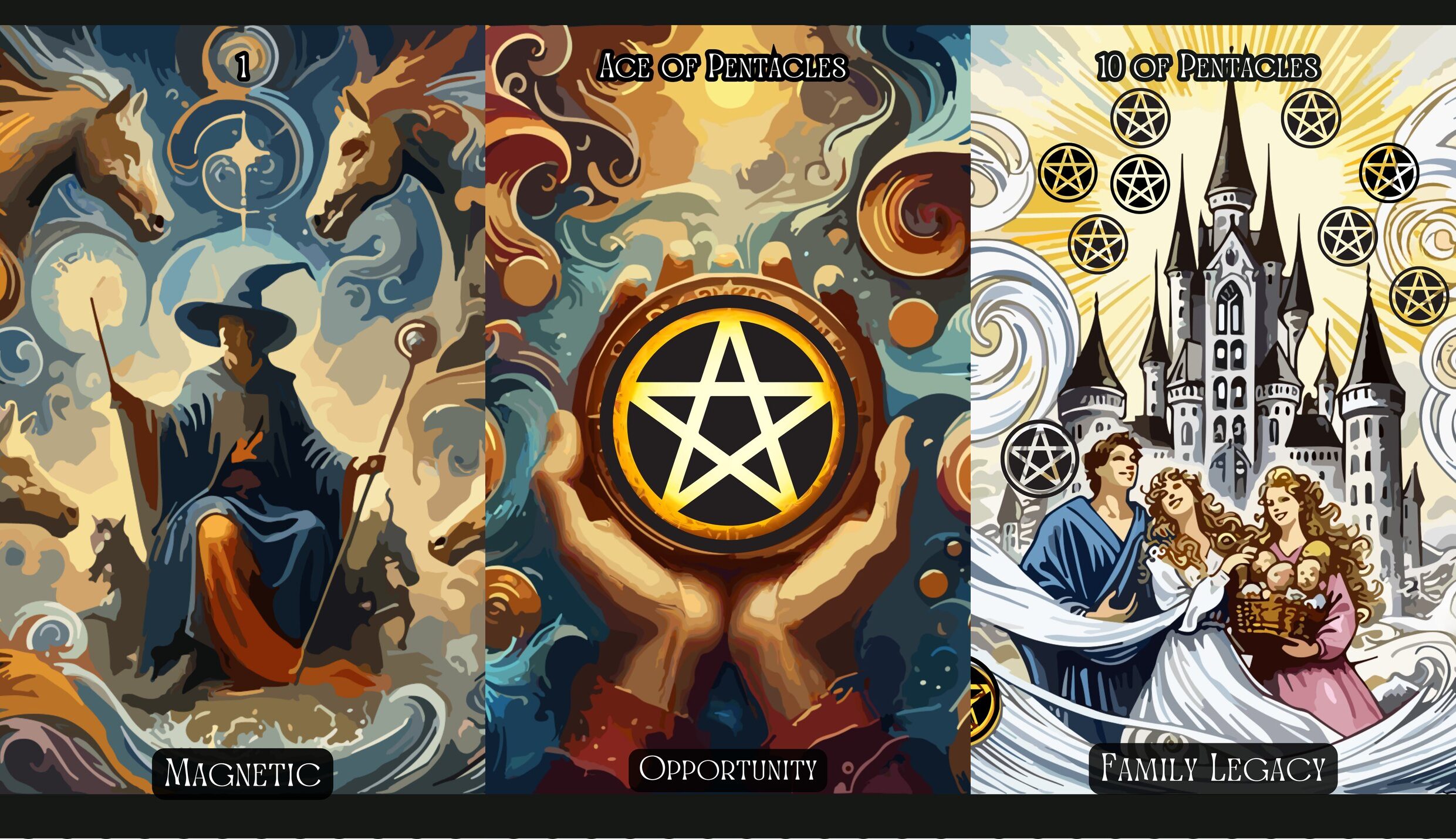 The Magician + Ace of Pentacles + Ten of Pentacles