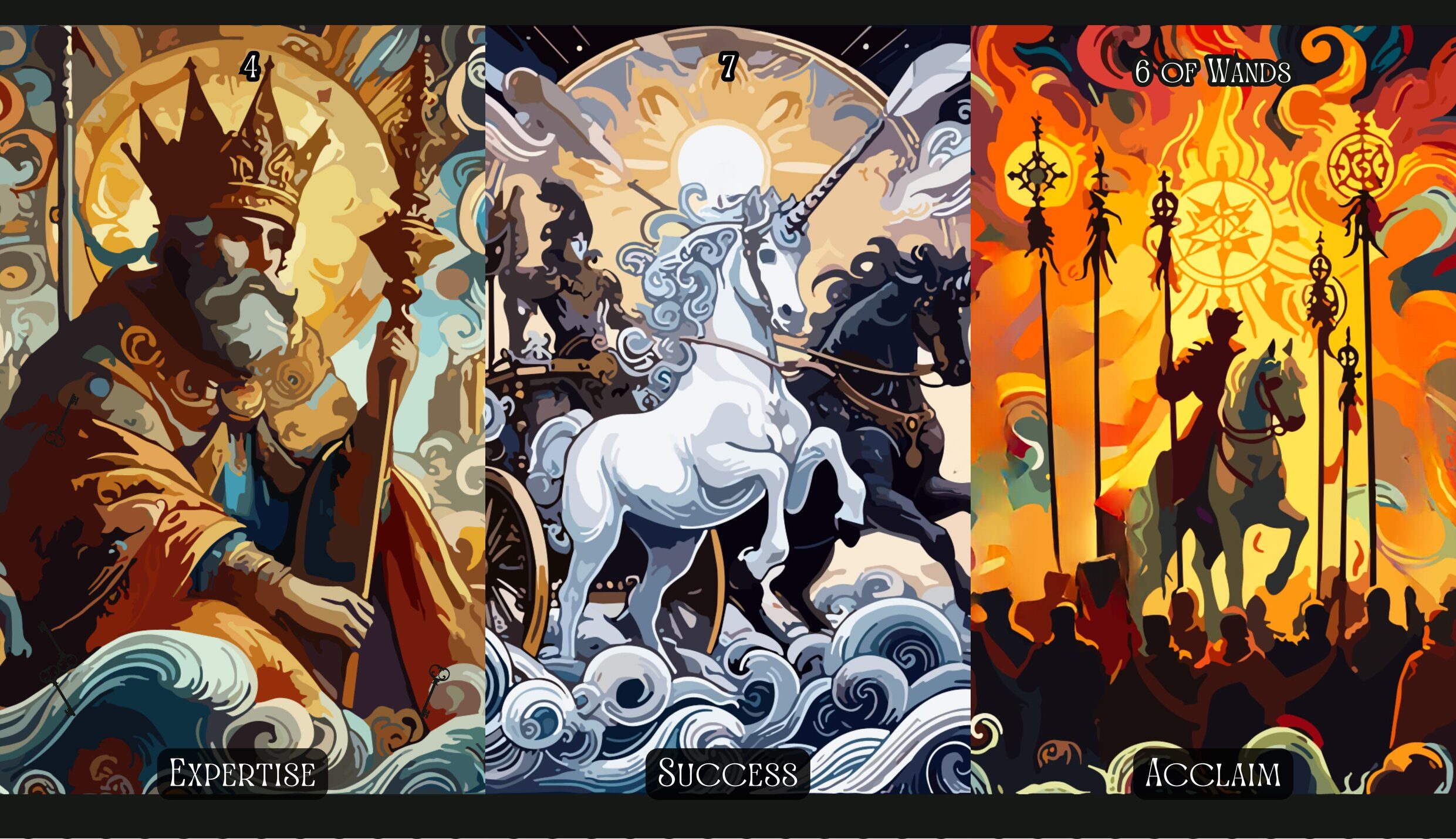 The Emperor + The Chariot + Six of Wands