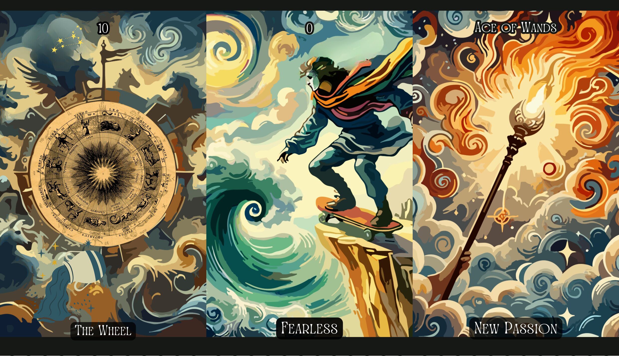 The Wheel of Fortune + The Fool + Ace of Wands