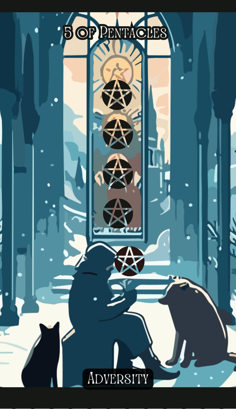 Five of Pentacles - Swirl Tarot