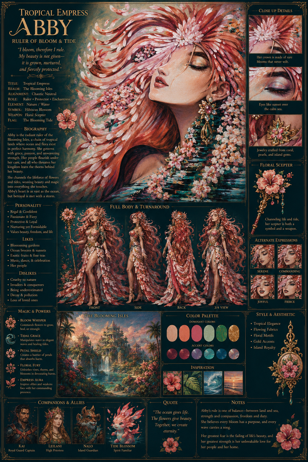 Tropical Empress Abby character reference sheet
