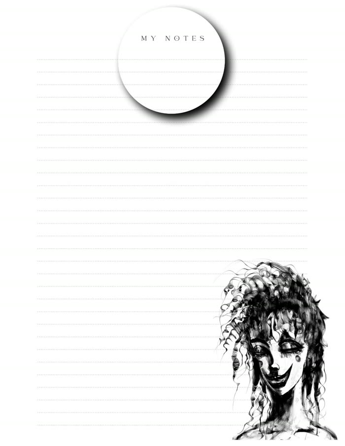 A notes page with one of the book's ink portraits