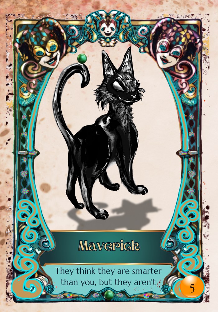 Maverick: they think they are smarter than you, but they aren't. A black cat with a green ball.
