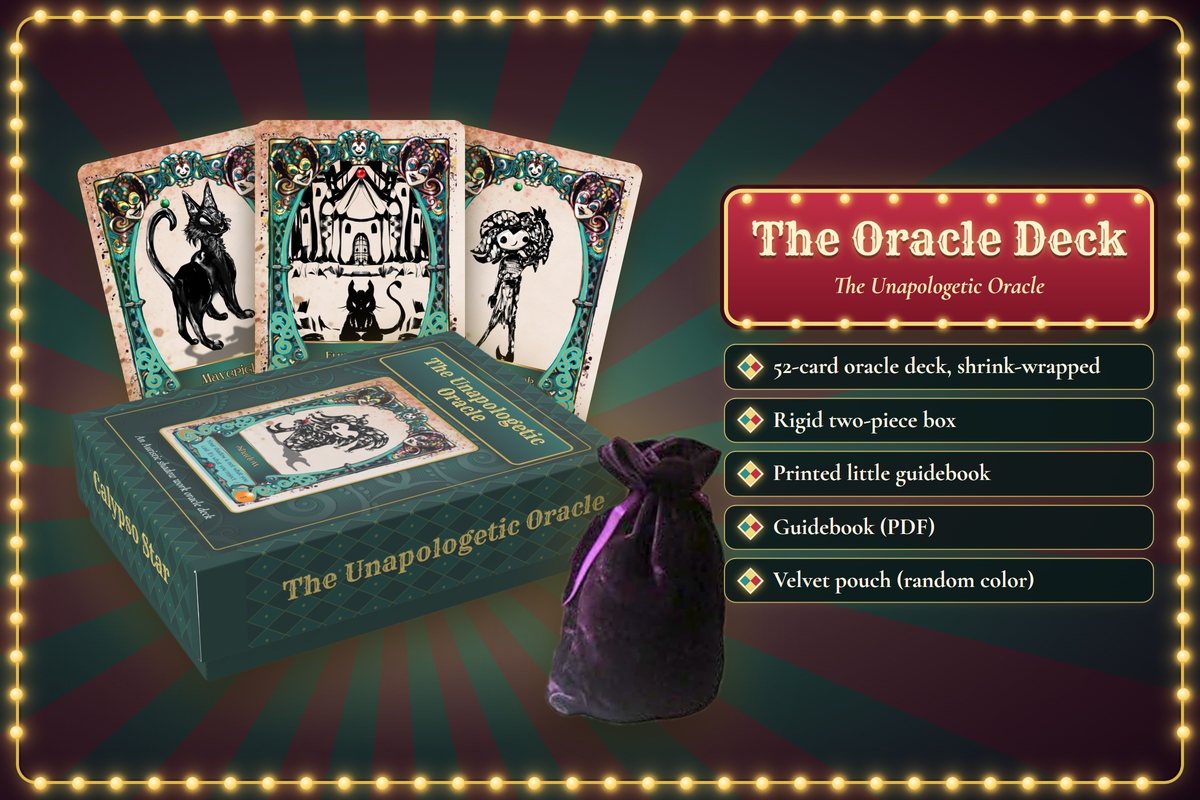 The Oracle Deck reward: cards, box and velvet pouch