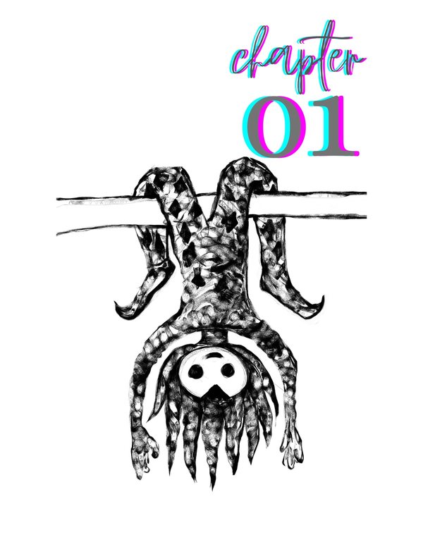 Chapter one opener: the jester hanging upside down from a branch