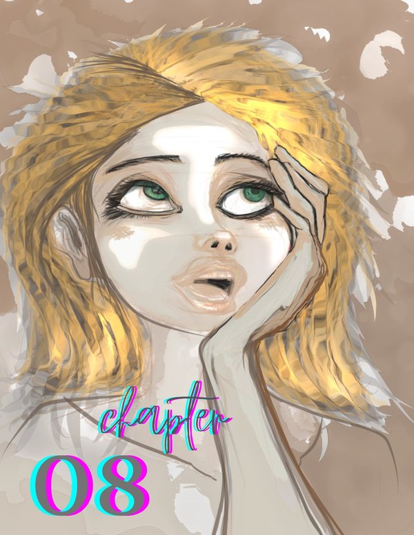 Chapter eight opener: a blonde figure gazing upward, chin in hand